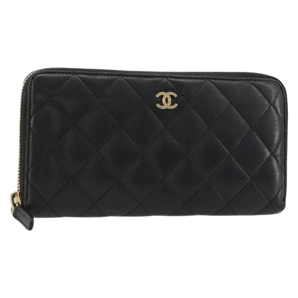 Chanel Matelasse Lambskin Leather Long Wallet Black